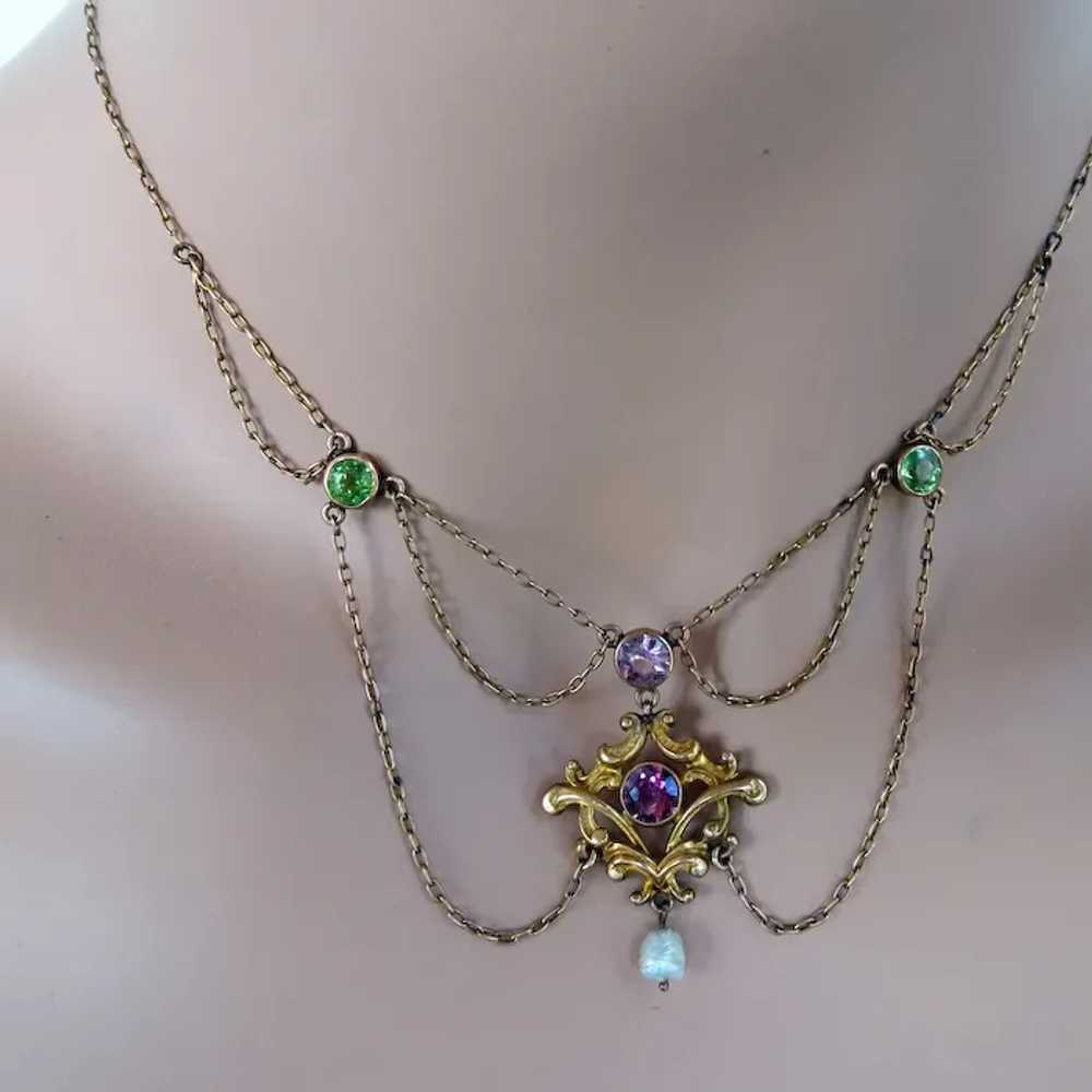 Antique Art Nouveau Suffragette Necklace 14k gold… - image 5