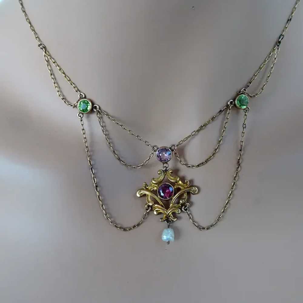 Antique Art Nouveau Suffragette Necklace 14k gold… - image 7