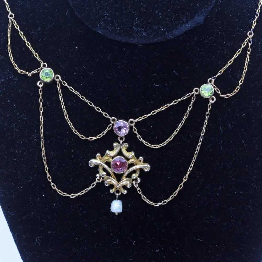 Antique Art Nouveau Suffragette Necklace 14k gold… - image 9