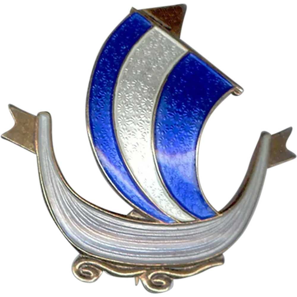 AKSEL HOLMSEN Enameled Sterling Silver VIKING Shi… - image 1