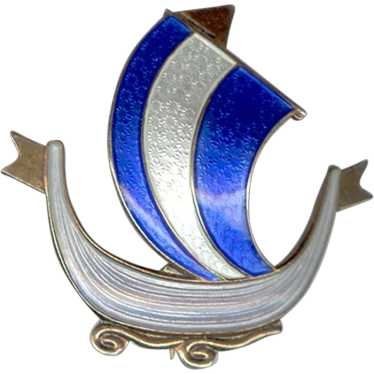 AKSEL HOLMSEN Enameled Sterling Silver VIKING Shi… - image 1