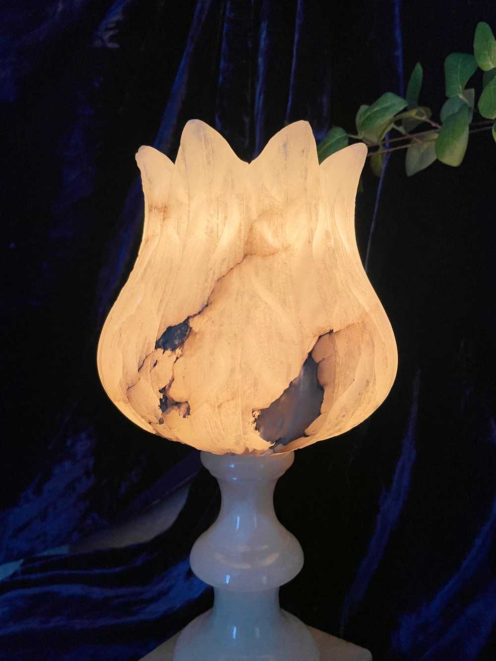 Art Deco 1930s Carved Alabaster Tulip Table Lamp - image 2