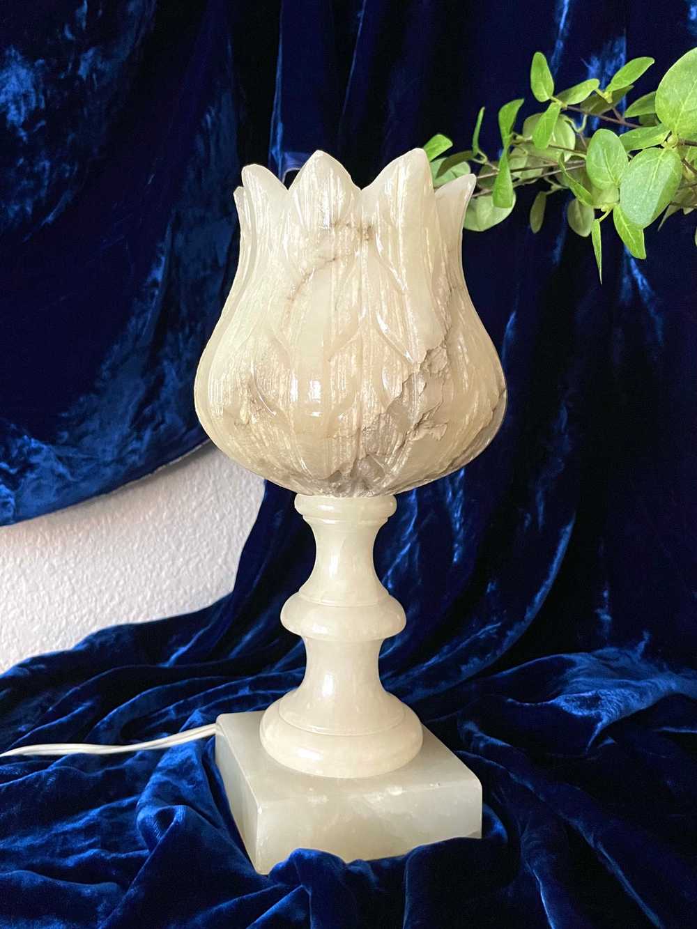Art Deco 1930s Carved Alabaster Tulip Table Lamp - image 3