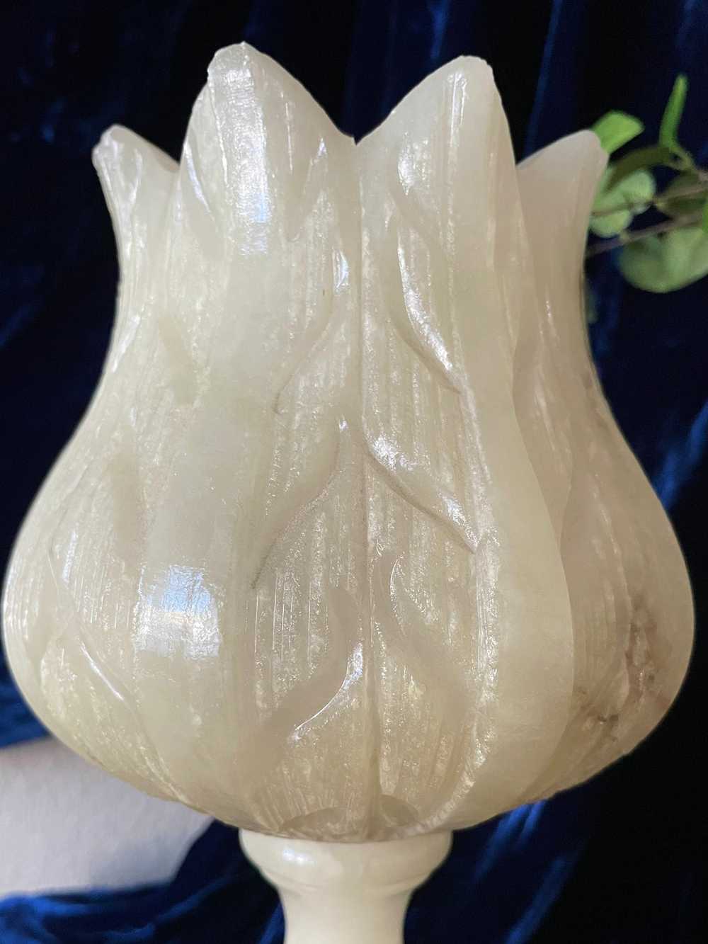 Art Deco 1930s Carved Alabaster Tulip Table Lamp - image 5