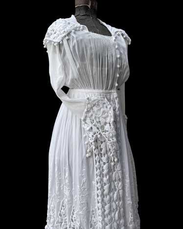 1910s Embroidered Crochet Lace Sailor Collar Cotto