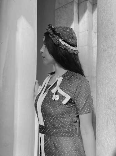 1930s Navy Swiss Dot 3 Piece Dress Set - image 1