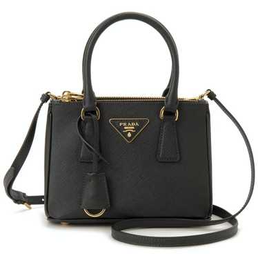 Prada Small Saffiano Cuir Leather Double Bag Black Red $4,400 Purse Handbag