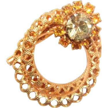 Gold-tone Fancy Circular Pin Brooch with SPARKLIN… - image 1
