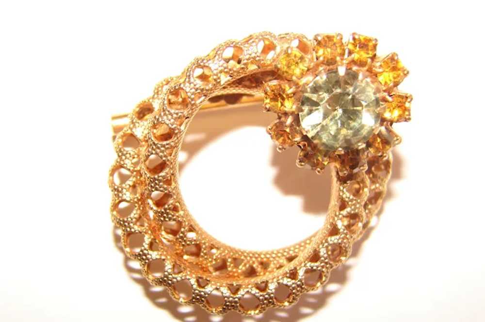 Gold-tone Fancy Circular Pin Brooch with SPARKLIN… - image 2