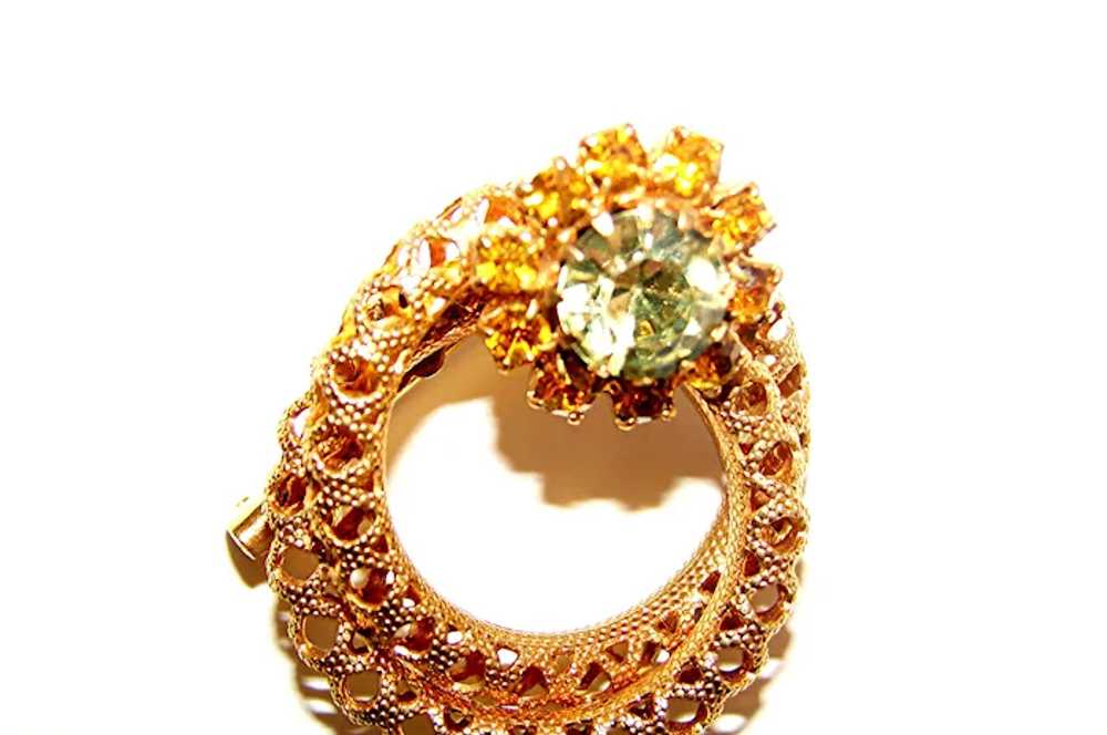 Gold-tone Fancy Circular Pin Brooch with SPARKLIN… - image 3