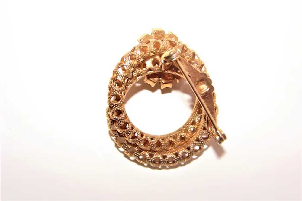 Gold-tone Fancy Circular Pin Brooch with SPARKLIN… - image 4