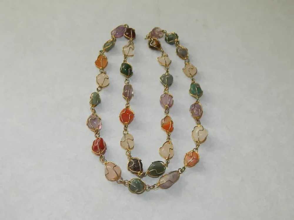 Art Deco Caged Gemstone and Agate Necklace 26" Lo… - image 2