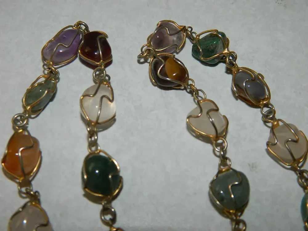 Art Deco Caged Gemstone and Agate Necklace 26" Lo… - image 5