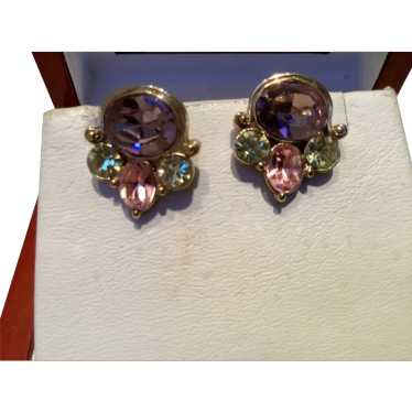 Lilac, Pink and Clear Gold-tone Post 3/4” Earrings - image 1