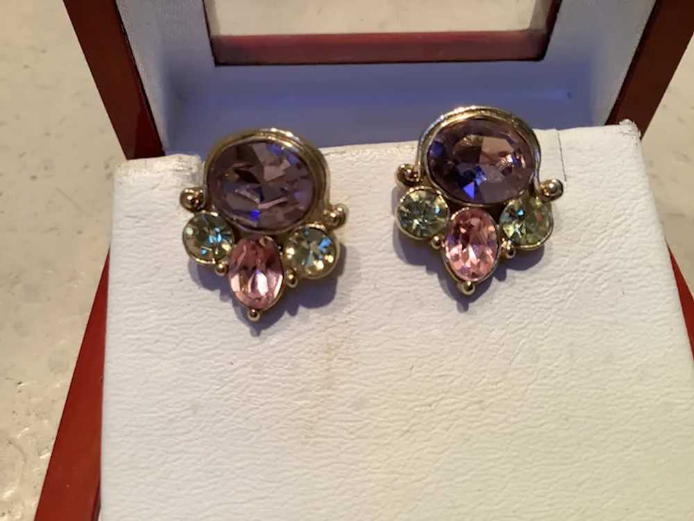 Lilac, Pink and Clear Gold-tone Post 3/4” Earrings - image 2