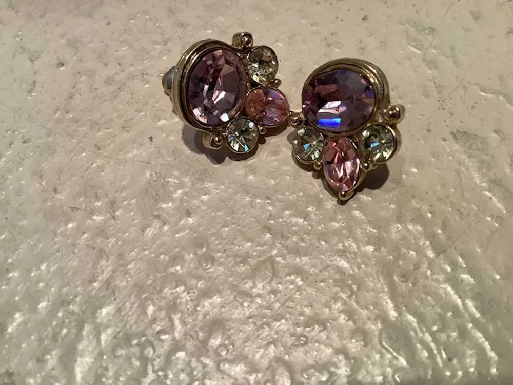 Lilac, Pink and Clear Gold-tone Post 3/4” Earrings - image 4