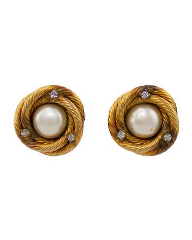 Chanel Gold, Pearl and Rhinestone Clip On Earrings - image 1