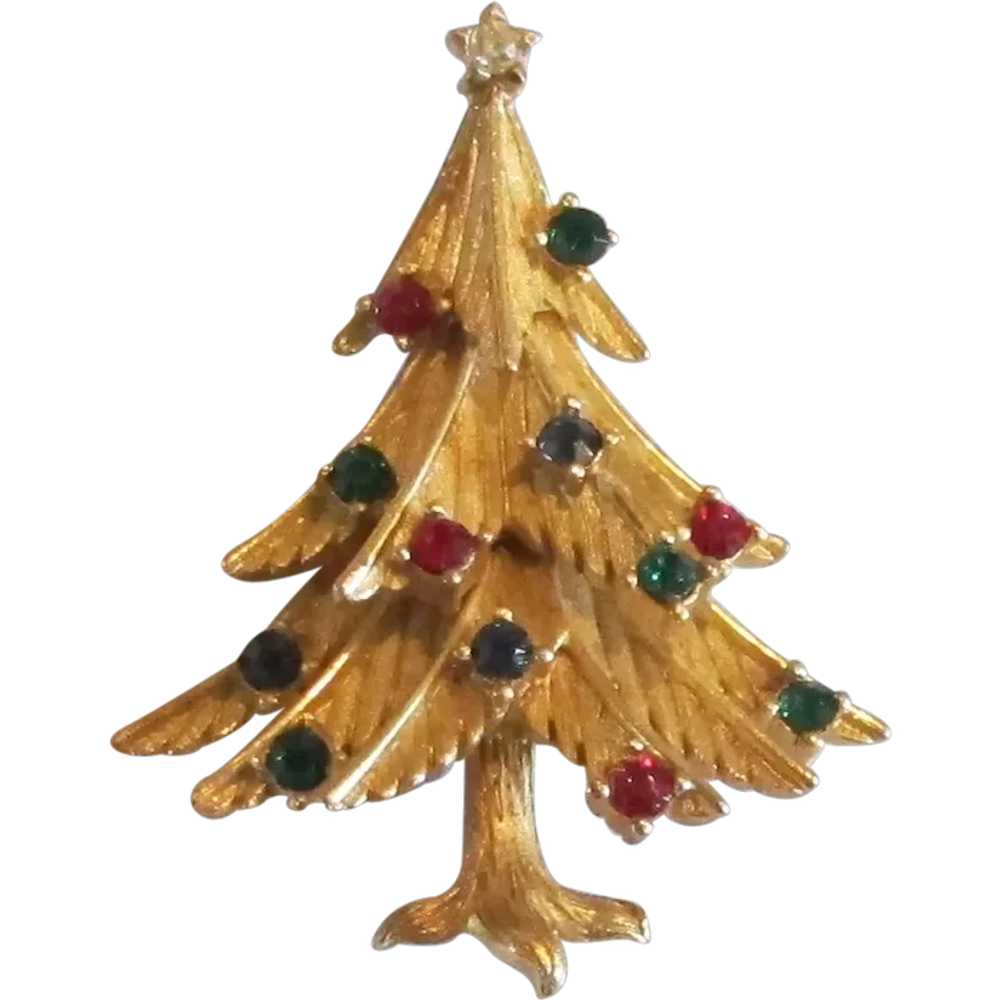 Vintage Crown Trifari Christmas Tree Pin w/ Orig.… - image 1