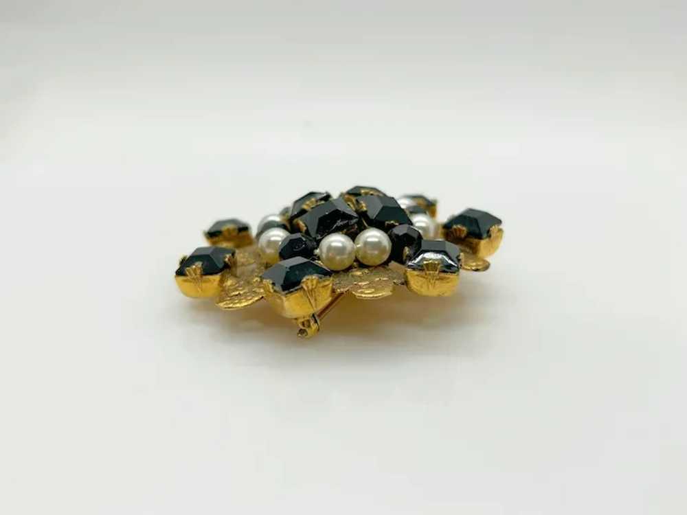 Detailed Vintage Frierich Brooch with Black Beads… - image 2