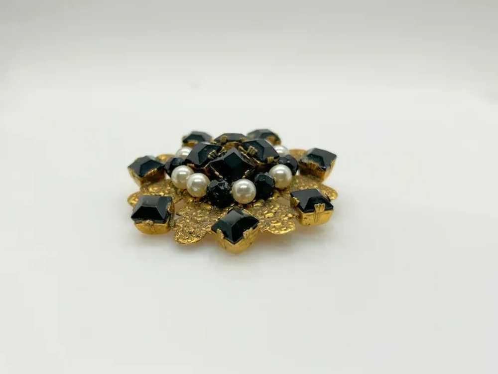 Detailed Vintage Frierich Brooch with Black Beads… - image 3
