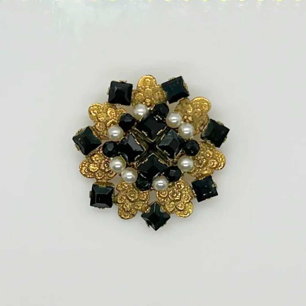 Detailed Vintage Frierich Brooch with Black Beads… - image 4