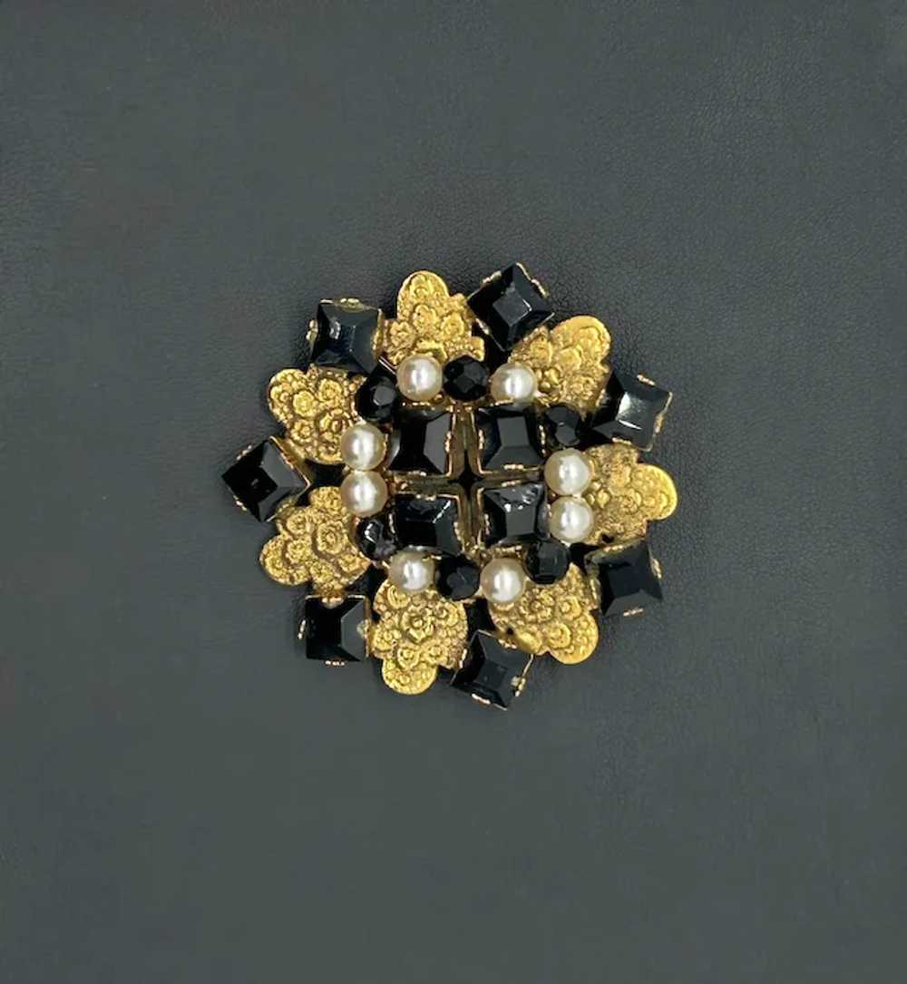 Detailed Vintage Frierich Brooch with Black Beads… - image 7