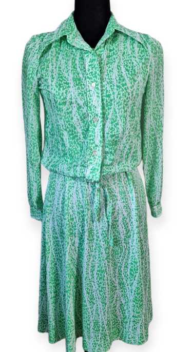 70s Green and White Dress Set by the Wilroy Travel
