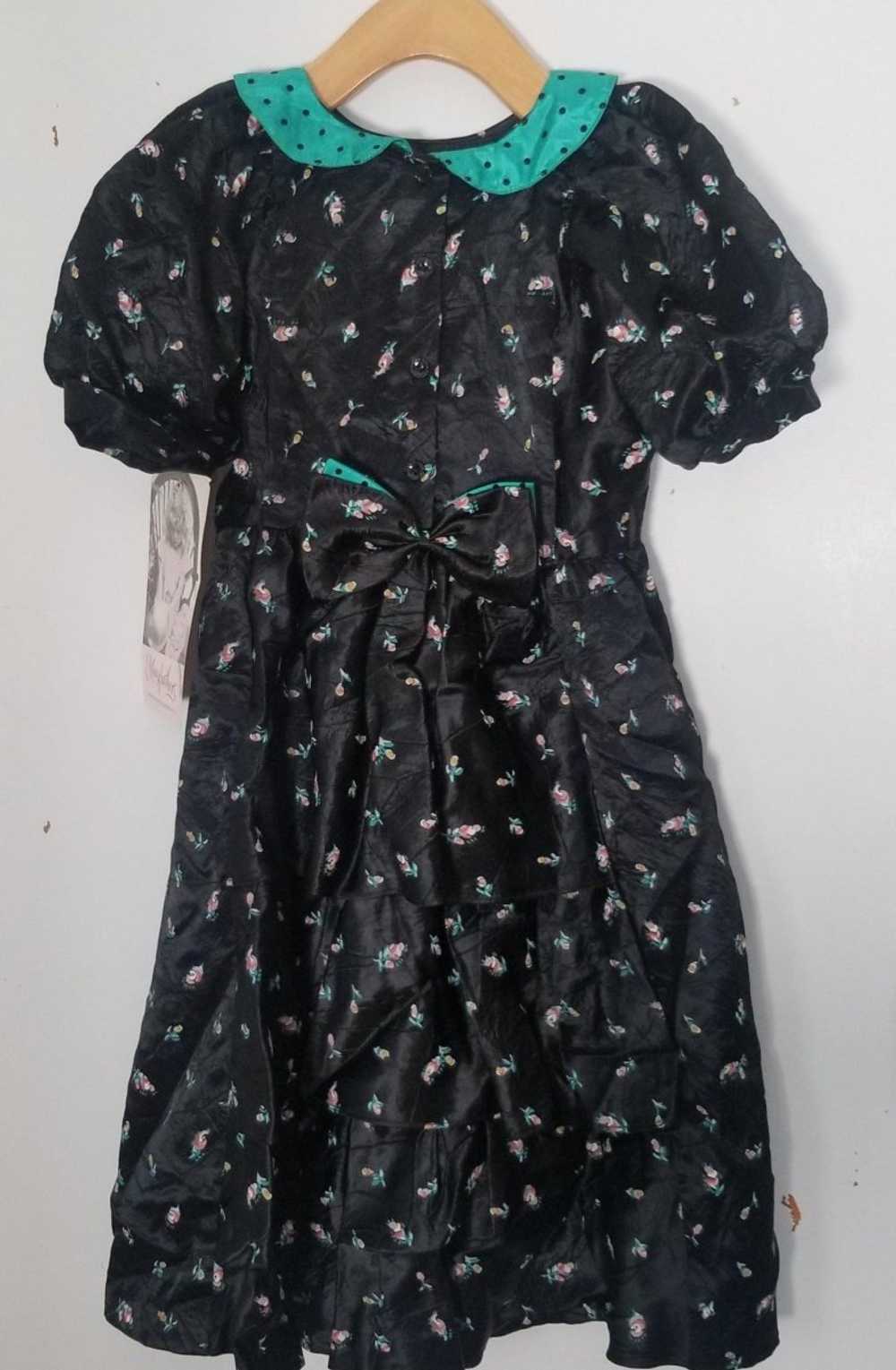 80s Black Crushed Satin Peter Pan Collar Dress Gi… - image 9