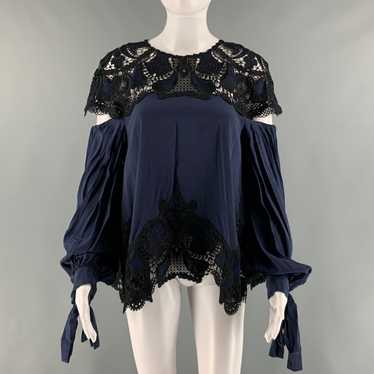 SIMKHAI Caylee Silk Lace Plisse Off Shoulder Top in Black