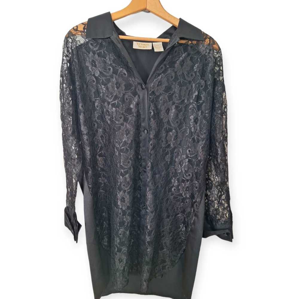 Vintage 80s/90s Black Sheer Lace Oversized Button… - image 3
