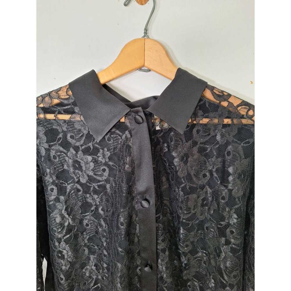 Vintage 80s/90s Black Sheer Lace Oversized Button… - image 5