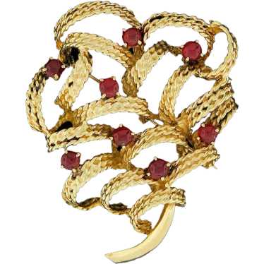 Vintage 14K Gold Round Cabochon Ruby Twisted Wire 