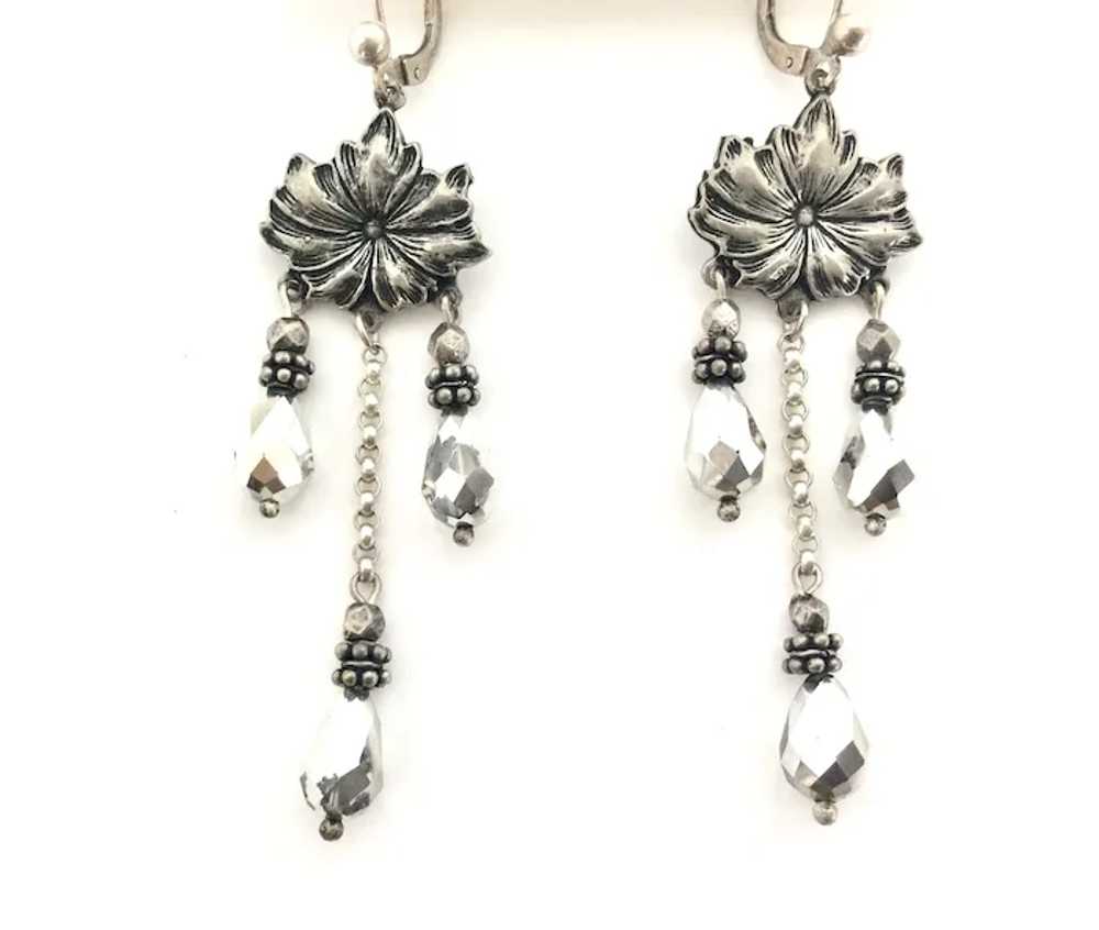 Exquisite Vintage Sterling and Crystal Dangle Ear… - image 2