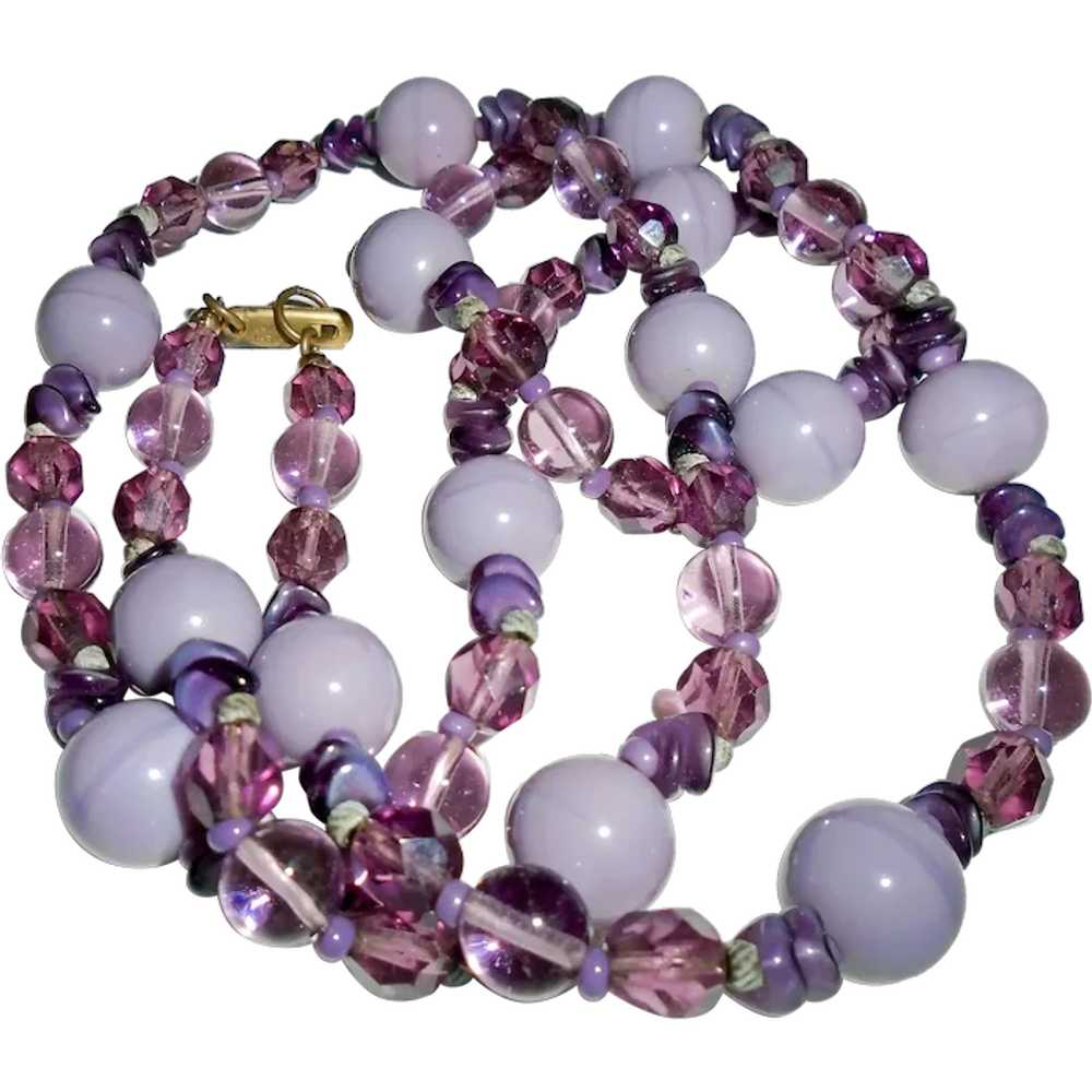 Signed Miriam Haskell Beaded Necklace Purple Art … - image 1