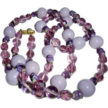 Signed Miriam Haskell Beaded Necklace Purple Art … - image 1