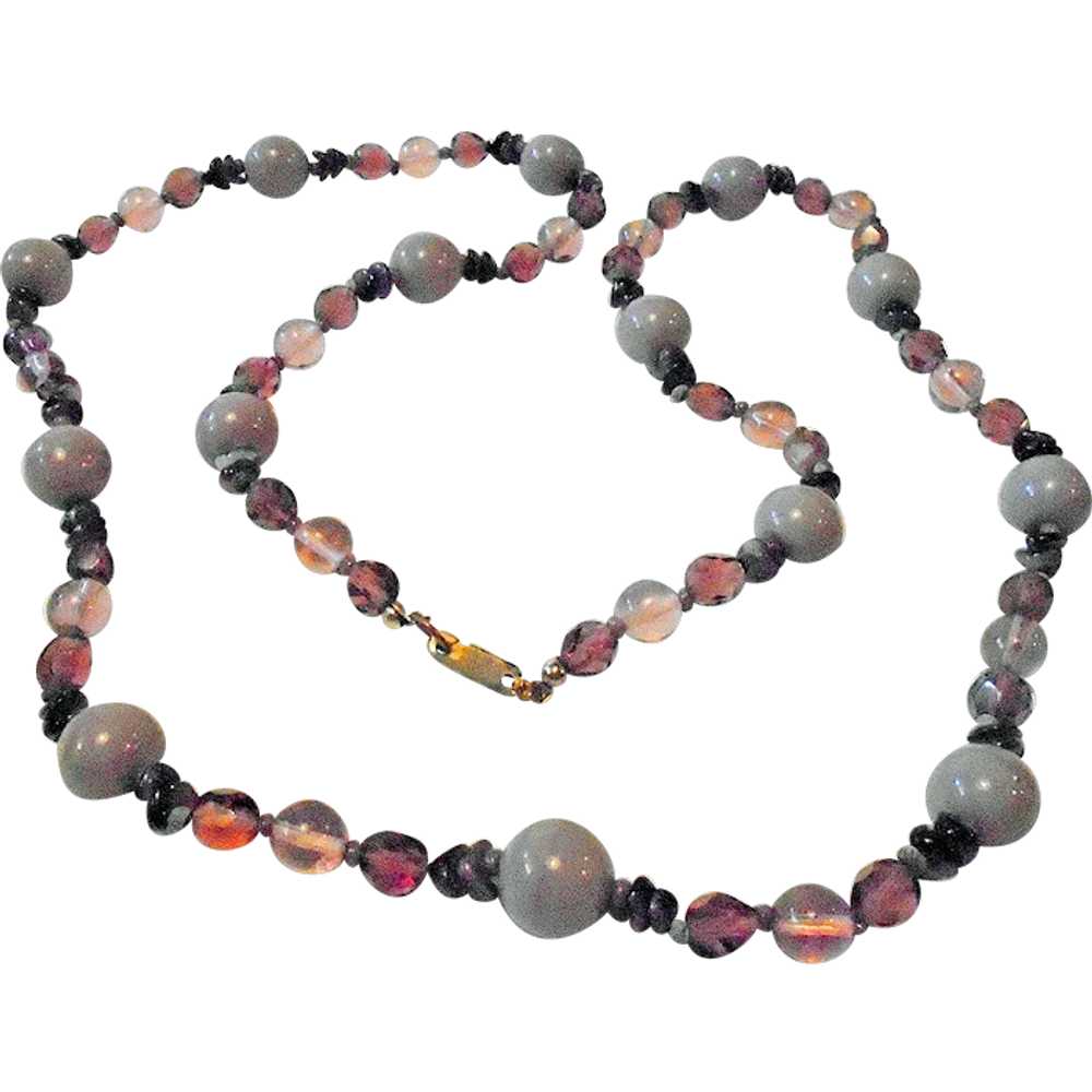 Signed Miriam Haskell Beaded Necklace Purple Art … - image 2