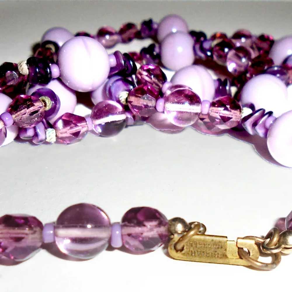 Signed Miriam Haskell Beaded Necklace Purple Art … - image 3