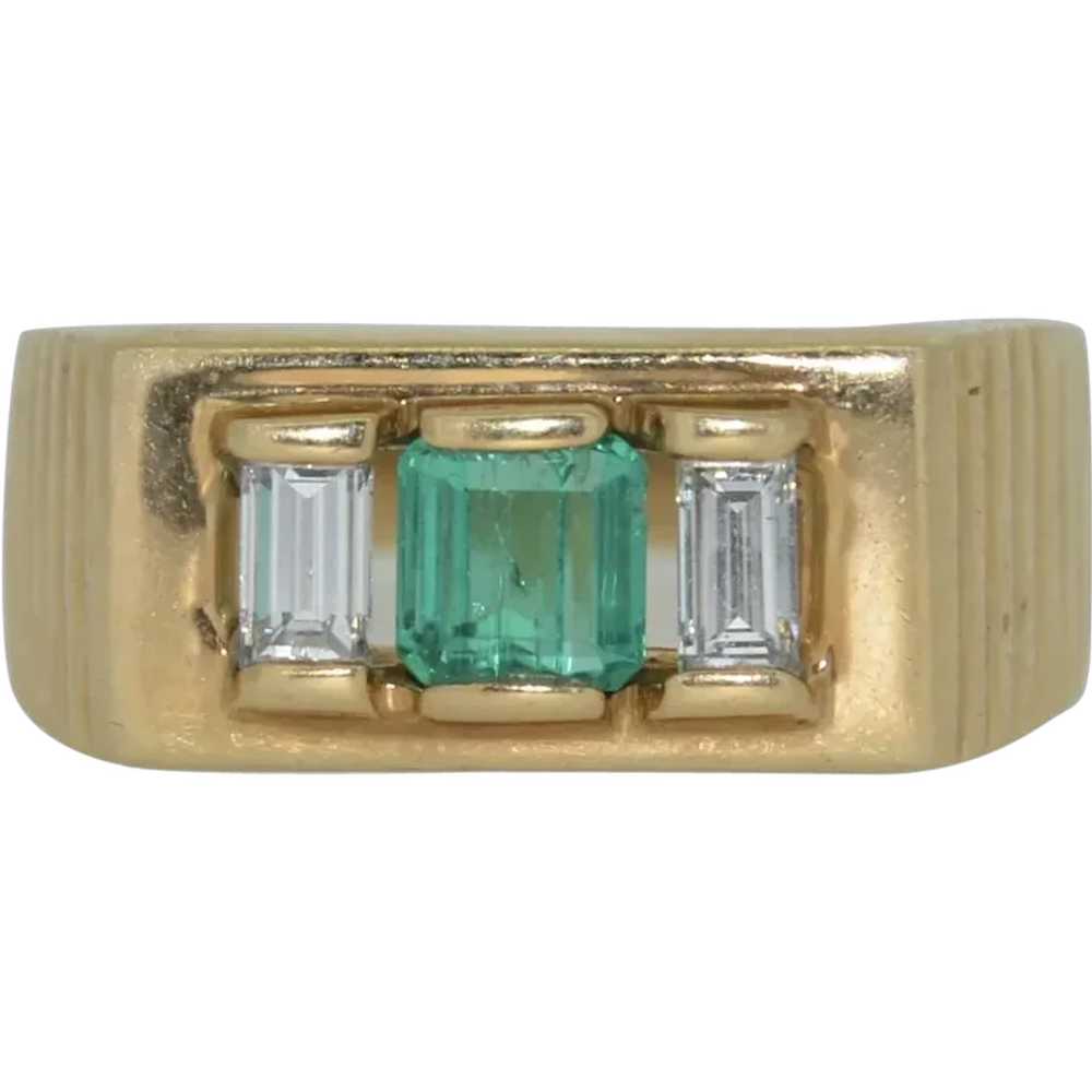 Retro 14K Emerald and Diamond Ring - image 1