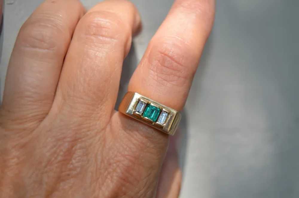 Retro 14K Emerald and Diamond Ring - image 2