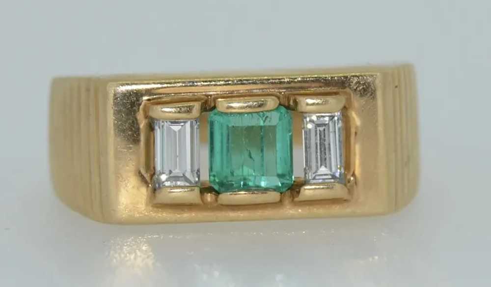 Retro 14K Emerald and Diamond Ring - image 3