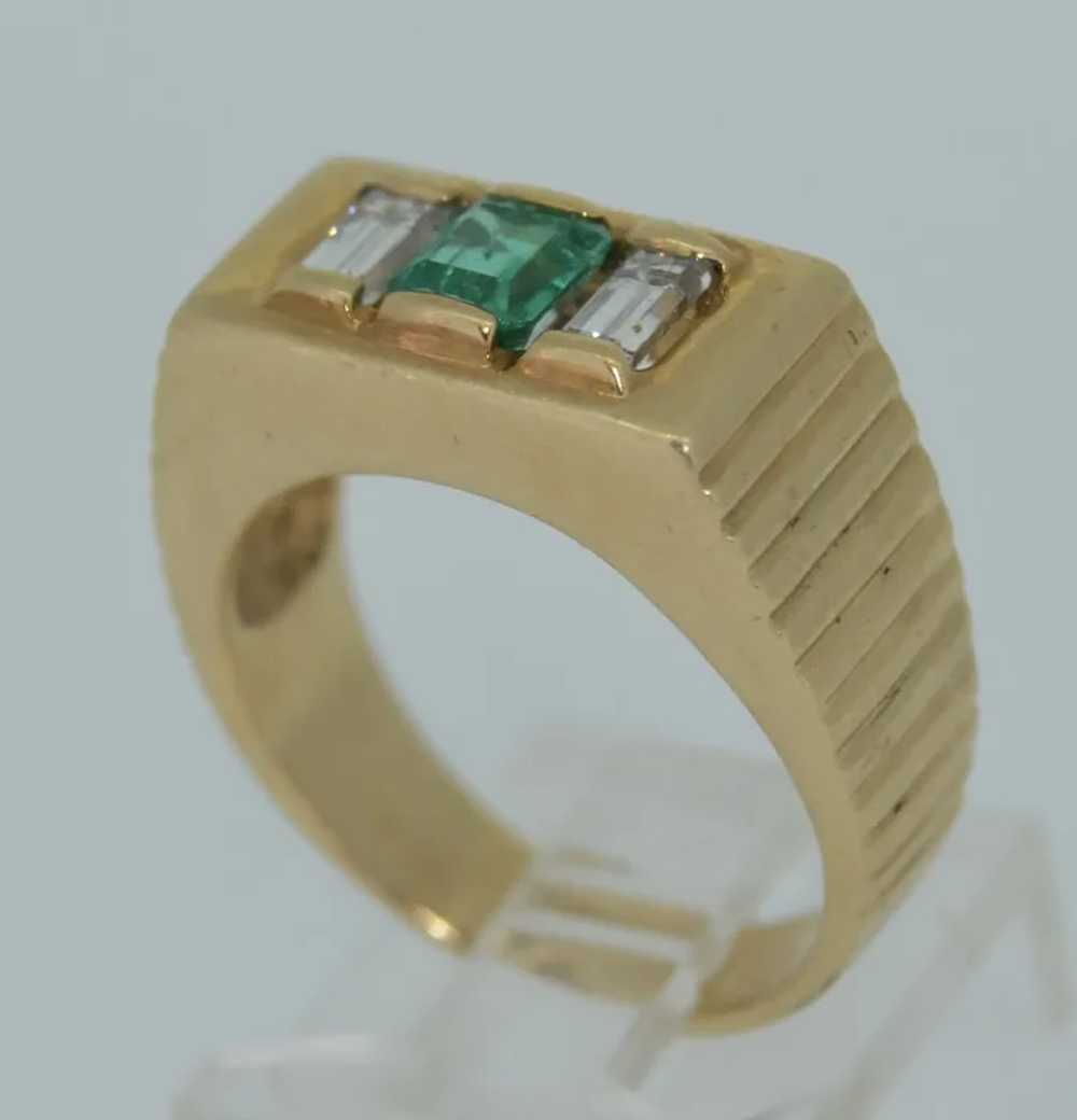 Retro 14K Emerald and Diamond Ring - image 8