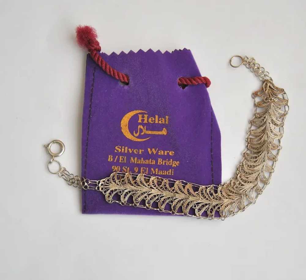Art Deco Silver Filigree Bracelet Egyptian Handma… - image 12