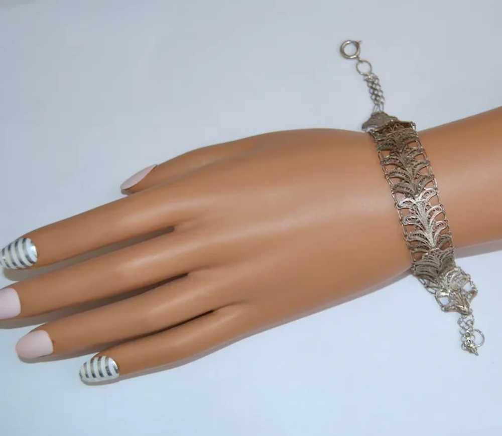 Art Deco Silver Filigree Bracelet Egyptian Handma… - image 4
