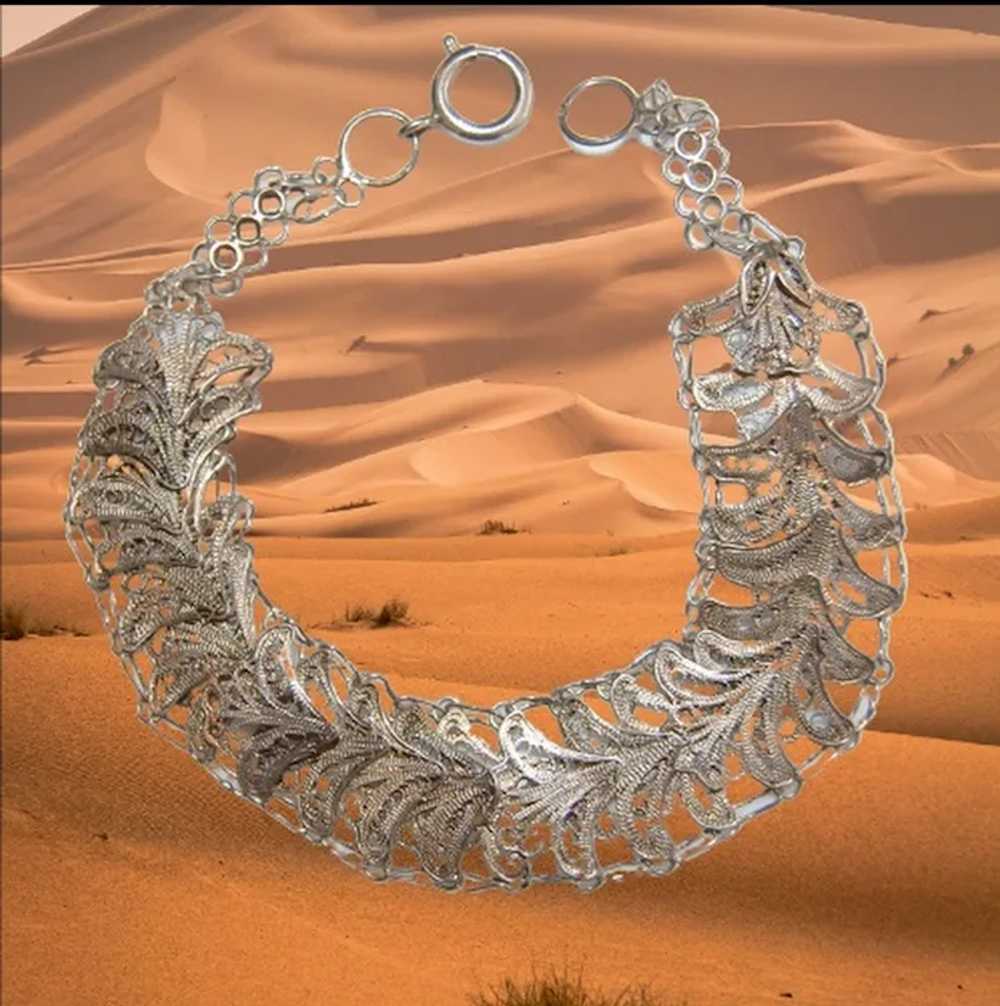 Art Deco Silver Filigree Bracelet Egyptian Handma… - image 6