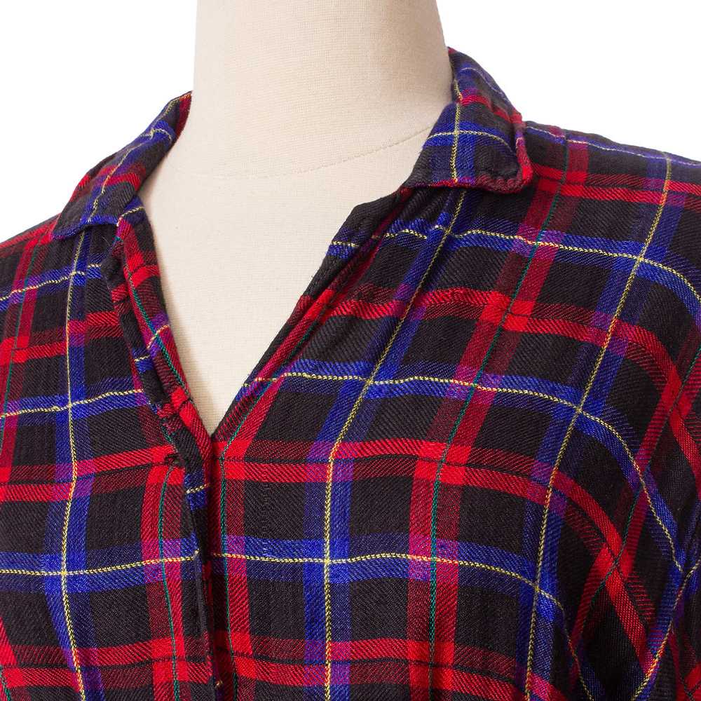 1980s Red and Blue Rayon Plaid Shirt Dress - image 5