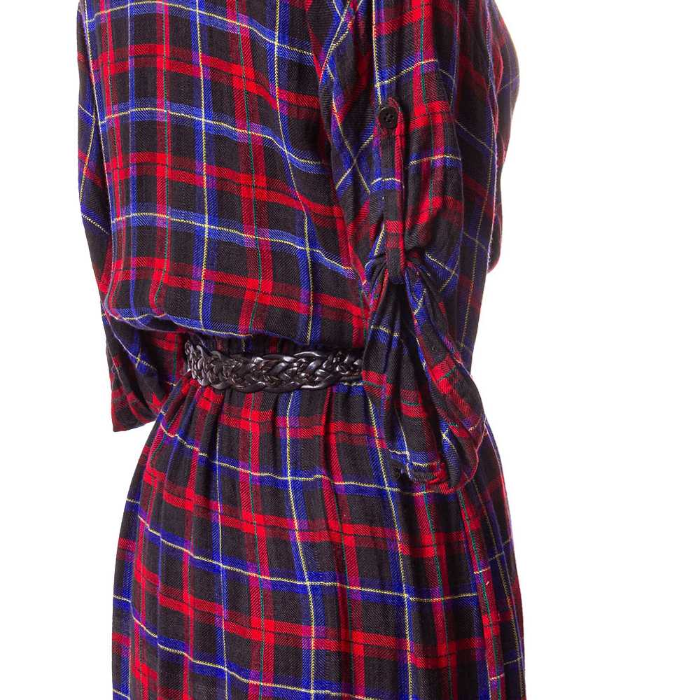 1980s Red and Blue Rayon Plaid Shirt Dress - image 6