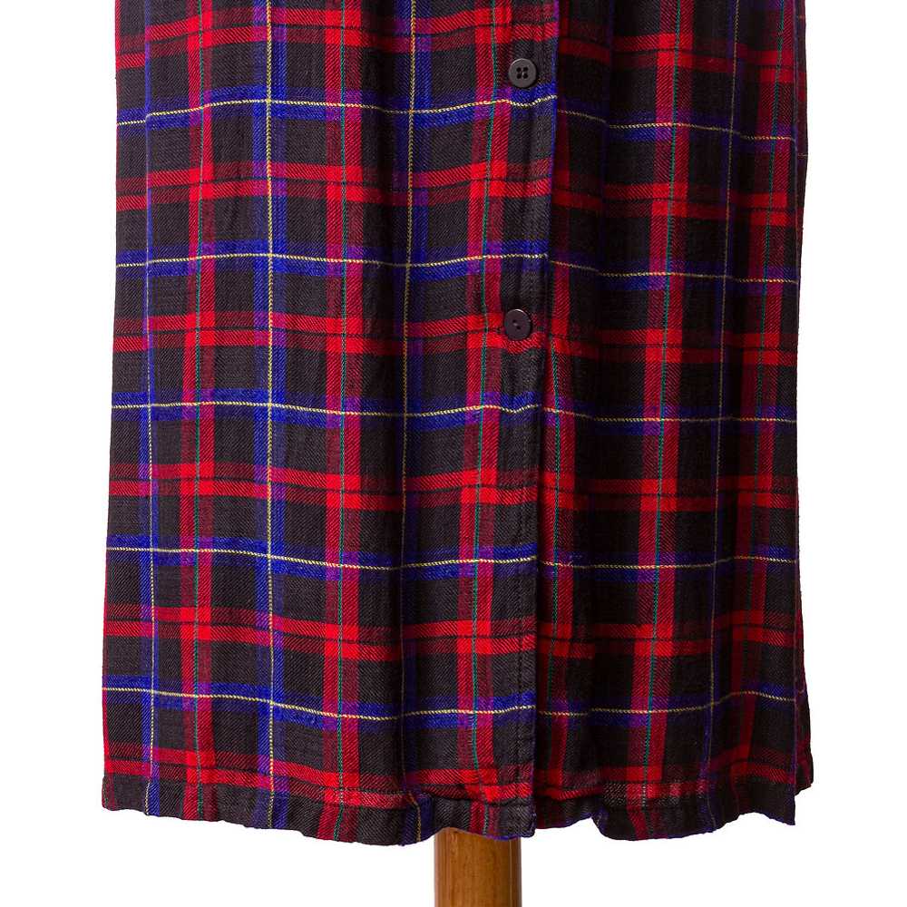 1980s Red and Blue Rayon Plaid Shirt Dress - image 7