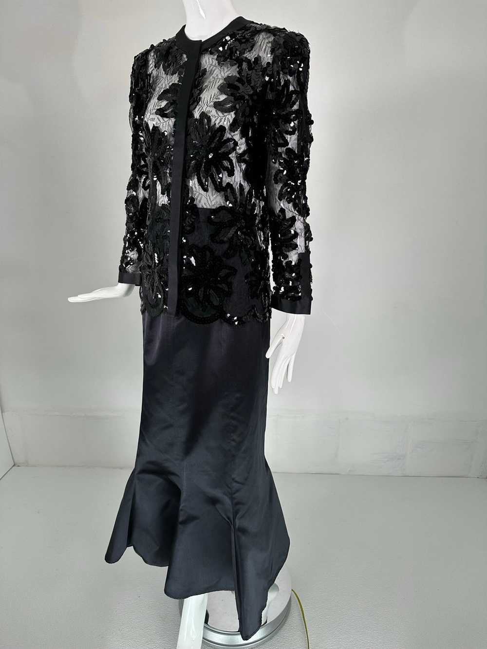 Adolfo Black Silk Sequins & Lace Jacket with Matc… - image 11