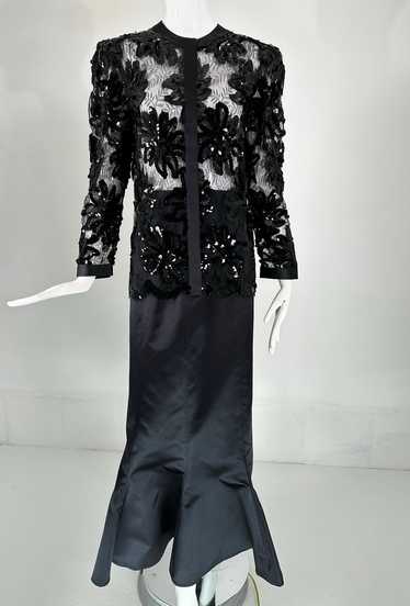 Adolfo Black Silk Sequins & Lace Jacket with Match