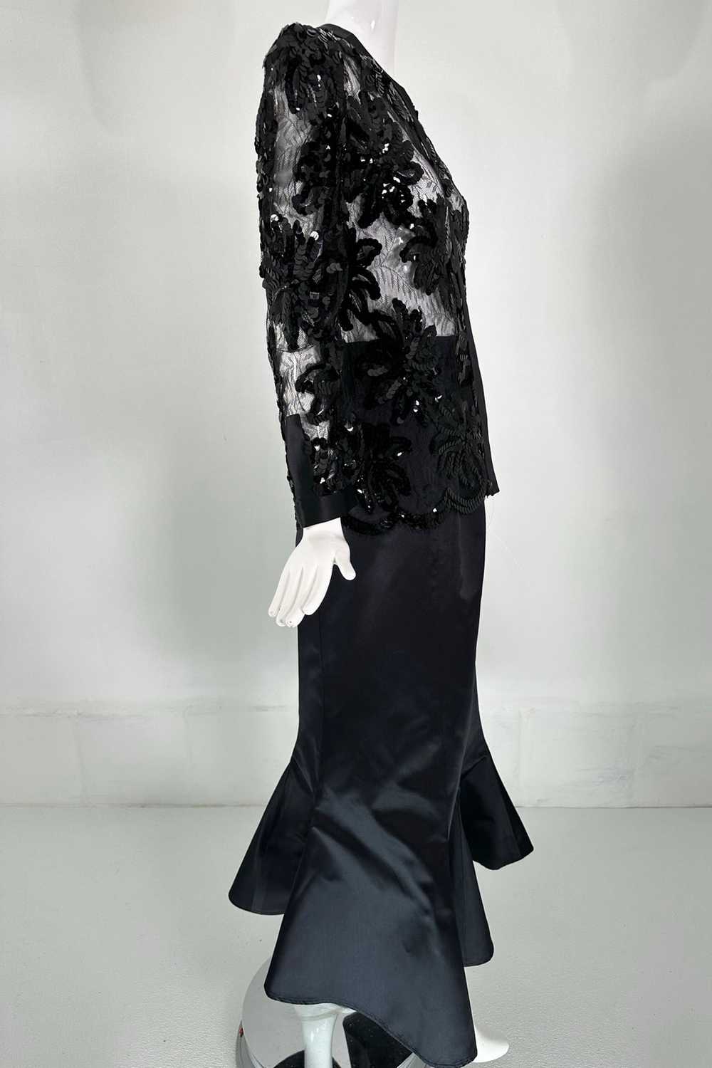 Adolfo Black Silk Sequins & Lace Jacket with Matc… - image 3